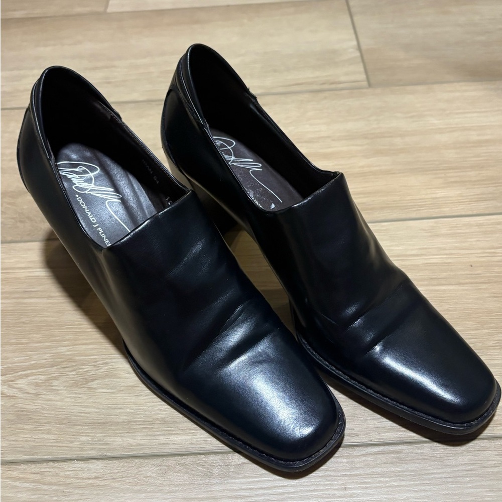 Donald J Pliner Black Leather Square Toe Pumps Heels 10N Made in Spain